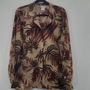3 For$20 BonWorth Brown button down shirt w/multi color leaves size L